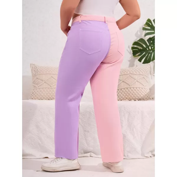 WDIRARA Women's Two Tone High Waist Straight Leg Loose Casual Mom Jeans Pants