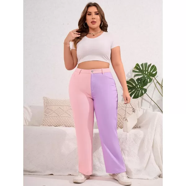 WDIRARA Women's Two Tone High Waist Straight Leg Loose Casual Mom Jeans Pants