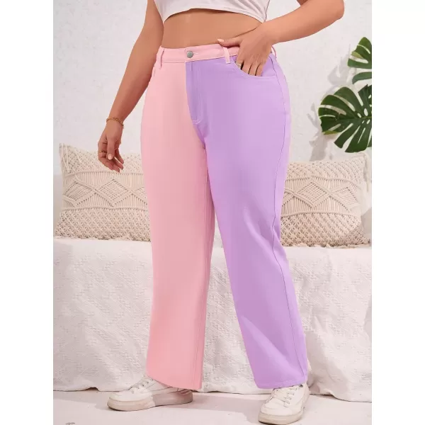WDIRARA Women's Two Tone High Waist Straight Leg Loose Casual Mom Jeans Pants