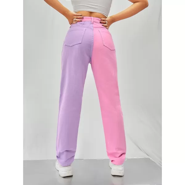 WDIRARA Women's Two Tone High Waist Straight Leg Loose Casual Mom Jeans Pants