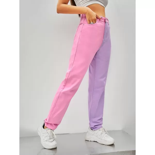 WDIRARA Women's Two Tone High Waist Straight Leg Loose Casual Mom Jeans Pants