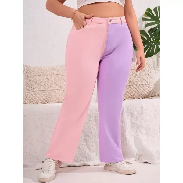 WDIRARA Women's Two Tone High Waist Straight Leg Loose Casual Mom Jeans Pants