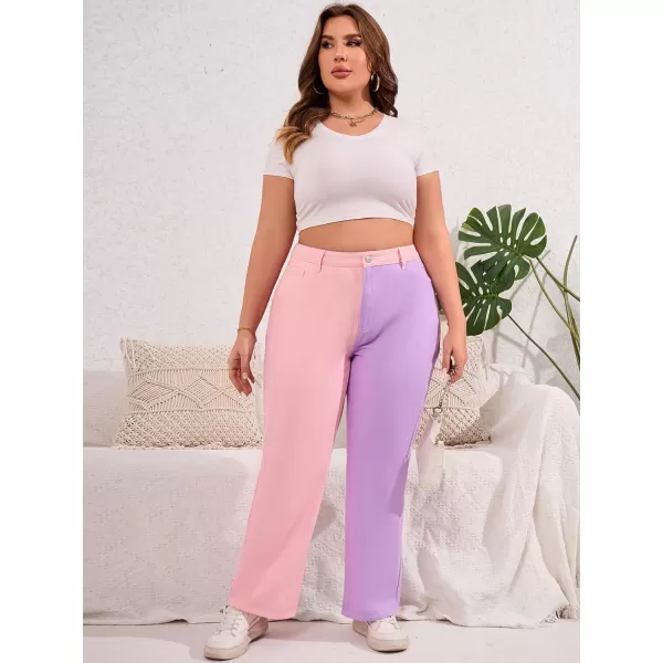 WDIRARA Women's Two Tone High Waist Straight Leg Loose Casual Mom Jeans Pants