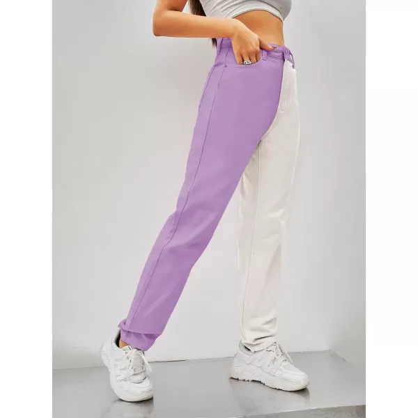 WDIRARA Women's Two Tone High Waist Straight Leg Loose Casual Mom Jeans Pants