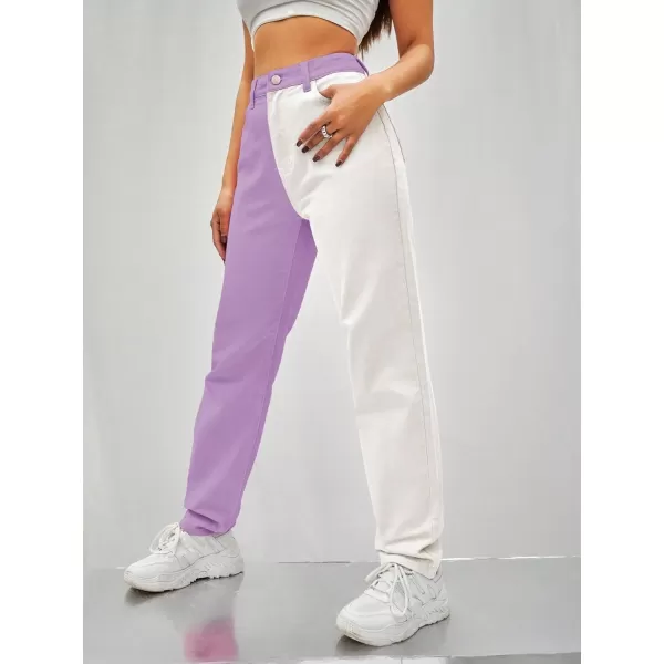 WDIRARA Women's Two Tone High Waist Straight Leg Loose Casual Mom Jeans Pants