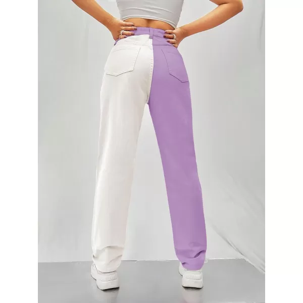 WDIRARA Women's Two Tone High Waist Straight Leg Loose Casual Mom Jeans Pants