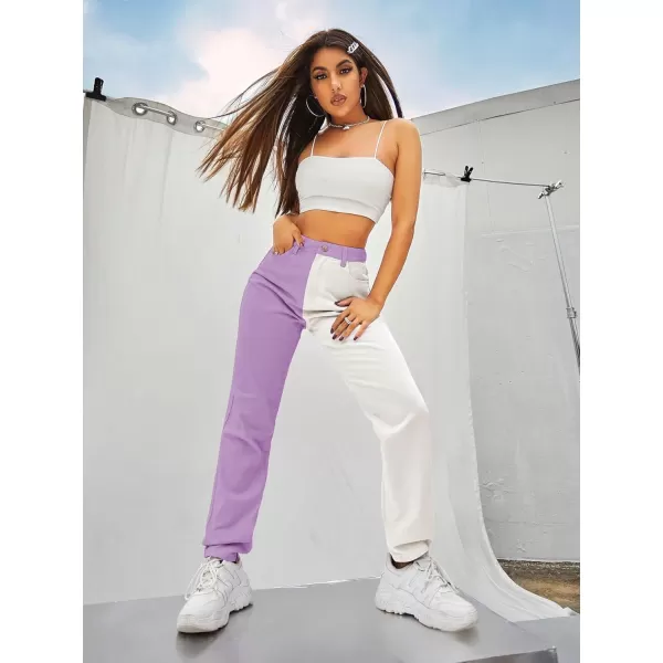 WDIRARA Women's Two Tone High Waist Straight Leg Loose Casual Mom Jeans Pants