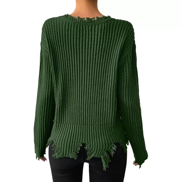 WDIRARA Women's Two Tone V Neck Ripped Sweater Long Sleeve Colorblock Knit Tops