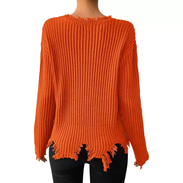 WDIRARA Women's Two Tone V Neck Ripped Sweater Long Sleeve Colorblock Knit Tops