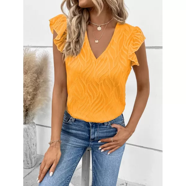 WDIRARA Women's V Neck Ruffle Cap Sleeve Blouse Casual Tops Summer Shirt