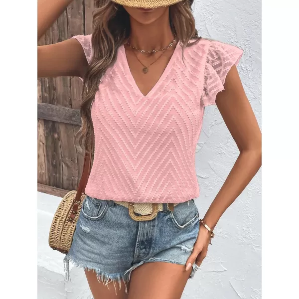 WDIRARA Women's V Neck Ruffle Cap Sleeve Blouse Casual Tops Summer Shirt