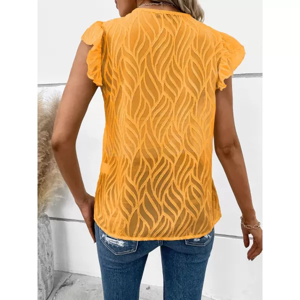 WDIRARA Women's V Neck Ruffle Cap Sleeve Blouse Casual Tops Summer Shirt