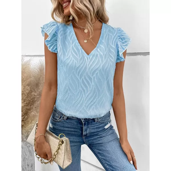 WDIRARA Women's V Neck Ruffle Cap Sleeve Blouse Casual Tops Summer Shirt