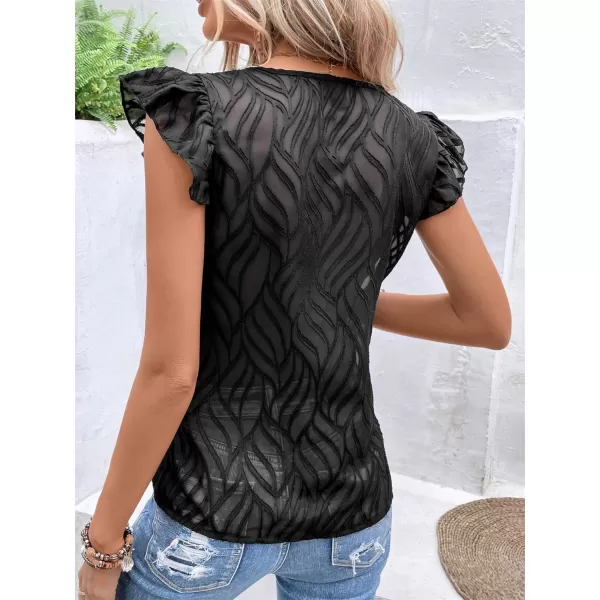 WDIRARA Women's V Neck Ruffle Cap Sleeve Blouse Casual Tops Summer Shirt
