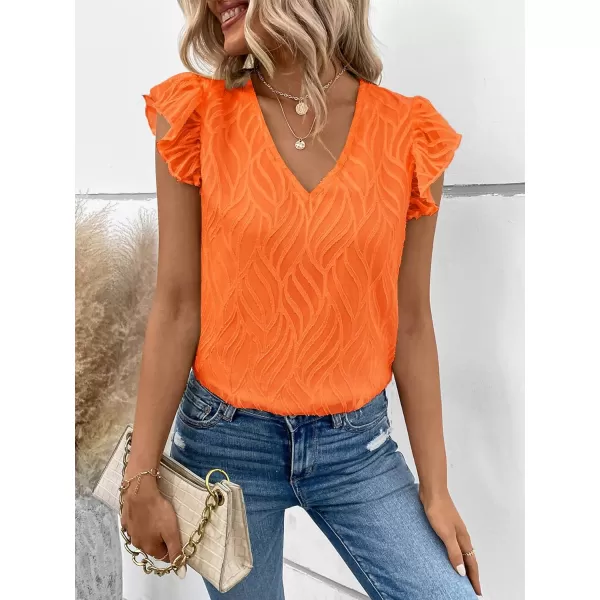 WDIRARA Women's V Neck Ruffle Cap Sleeve Blouse Casual Tops Summer Shirt