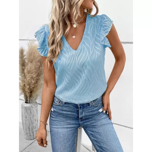 WDIRARA Women's V Neck Ruffle Cap Sleeve Blouse Casual Tops Summer Shirt