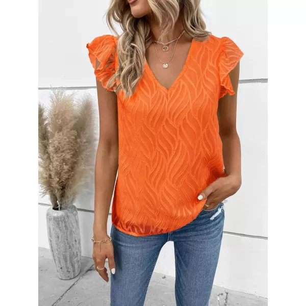 WDIRARA Women's V Neck Ruffle Cap Sleeve Blouse Casual Tops Summer Shirt