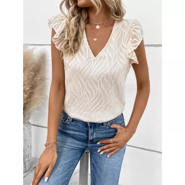 WDIRARA Women's V Neck Ruffle Cap Sleeve Blouse Casual Tops Summer Shirt