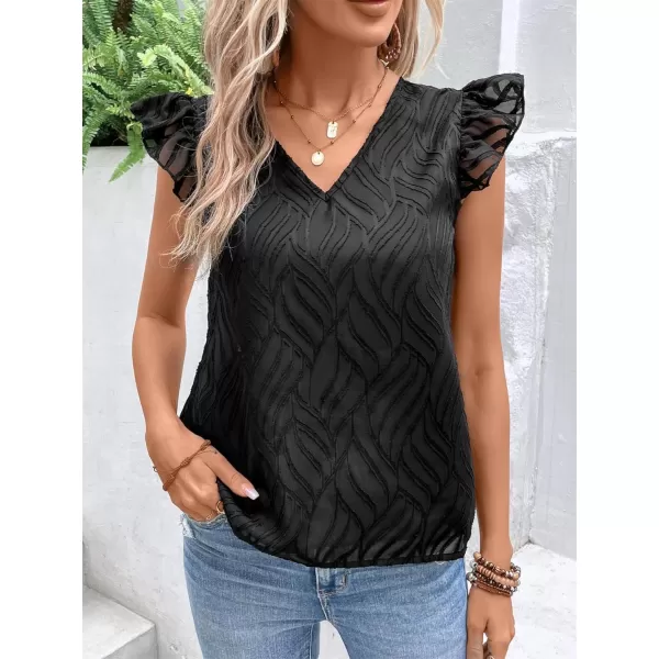 WDIRARA Women's V Neck Ruffle Cap Sleeve Blouse Casual Tops Summer Shirt