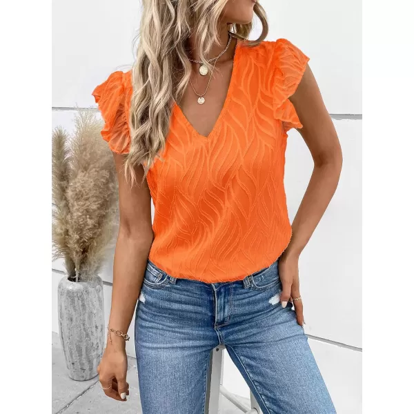 WDIRARA Women's V Neck Ruffle Cap Sleeve Blouse Casual Tops Summer Shirt