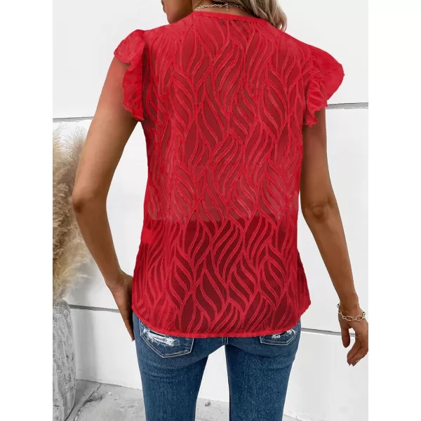 WDIRARA Women's V Neck Ruffle Cap Sleeve Blouse Casual Tops Summer Shirt