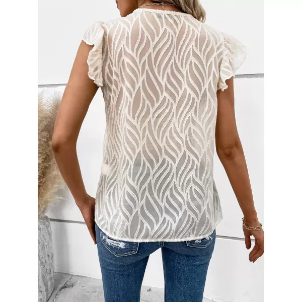 WDIRARA Women's V Neck Ruffle Cap Sleeve Blouse Casual Tops Summer Shirt