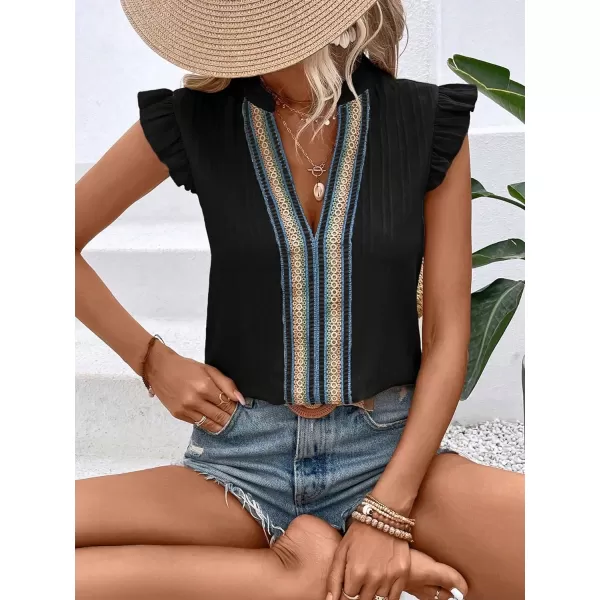 WDIRARA Women's V Neck Ruffle Cap Sleeve Blouse Casual Tops Summer Shirt