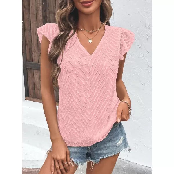 WDIRARA Women's V Neck Ruffle Cap Sleeve Blouse Casual Tops Summer Shirt