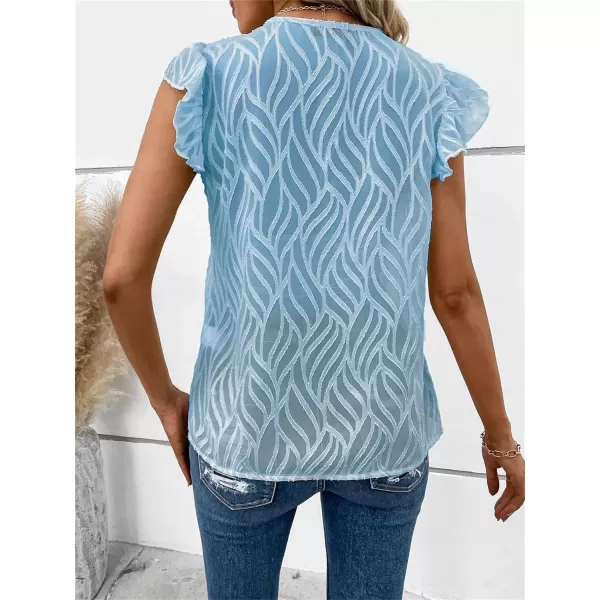 WDIRARA Women's V Neck Ruffle Cap Sleeve Blouse Casual Tops Summer Shirt