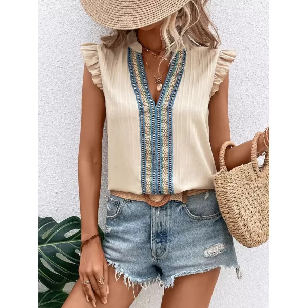 WDIRARA Women's V Neck Ruffle Cap Sleeve Blouse Casual Tops Summer Shirt