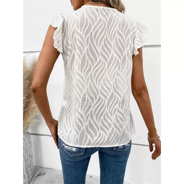WDIRARA Women's V Neck Ruffle Cap Sleeve Blouse Casual Tops Summer Shirt