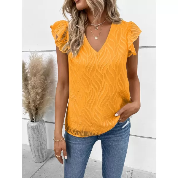 WDIRARA Women's V Neck Ruffle Cap Sleeve Blouse Casual Tops Summer Shirt
