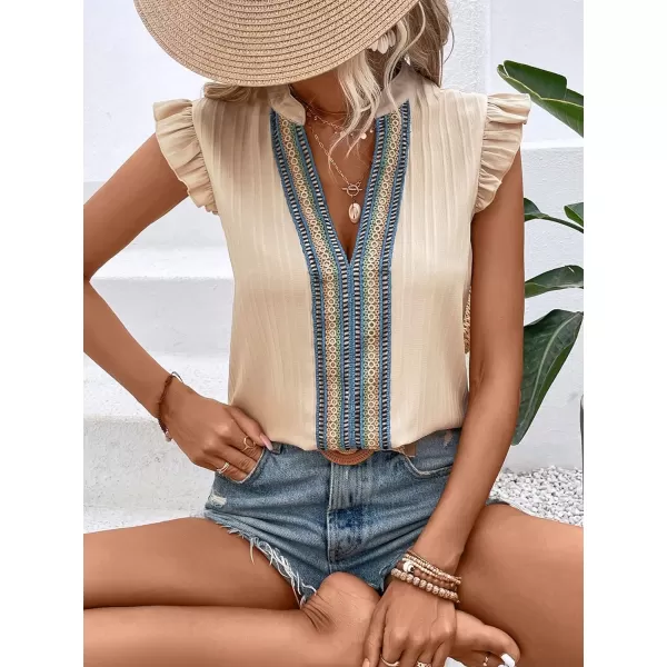 WDIRARA Women's V Neck Ruffle Cap Sleeve Blouse Casual Tops Summer Shirt