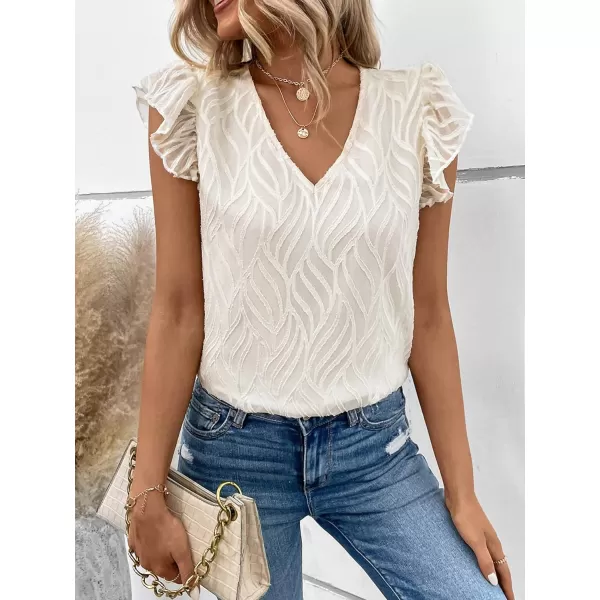 WDIRARA Women's V Neck Ruffle Cap Sleeve Blouse Casual Tops Summer Shirt