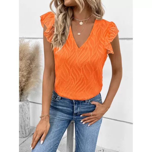 WDIRARA Women's V Neck Ruffle Cap Sleeve Blouse Casual Tops Summer Shirt
