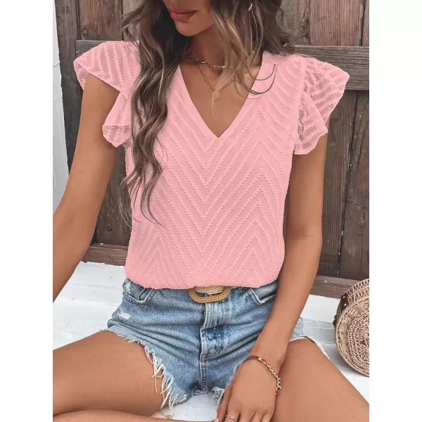 WDIRARA Women's V Neck Ruffle Cap Sleeve Blouse Casual Tops Summer Shirt