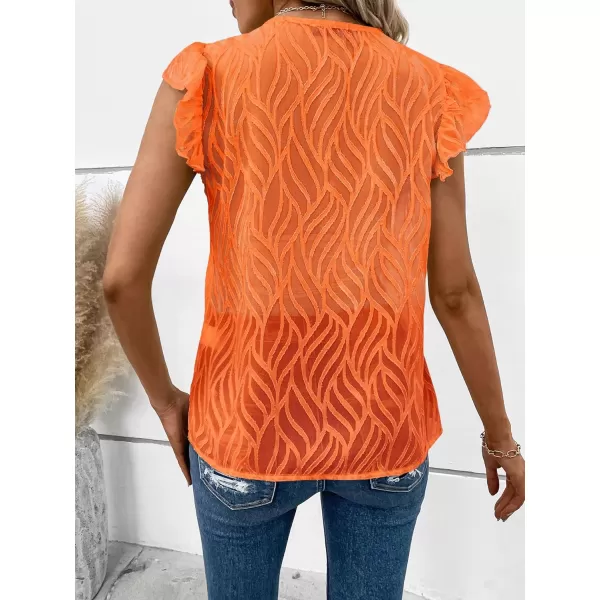 WDIRARA Women's V Neck Ruffle Cap Sleeve Blouse Casual Tops Summer Shirt