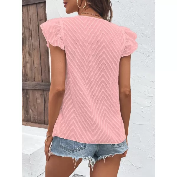 WDIRARA Women's V Neck Ruffle Cap Sleeve Blouse Casual Tops Summer Shirt