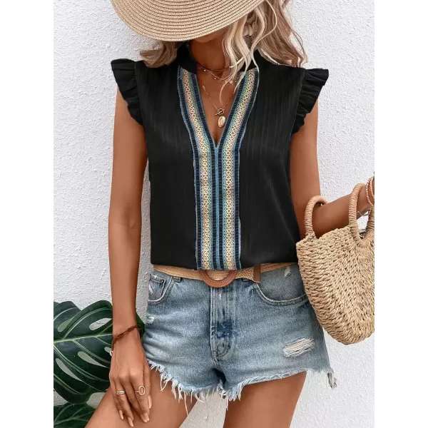 WDIRARA Women's V Neck Ruffle Cap Sleeve Blouse Casual Tops Summer Shirt