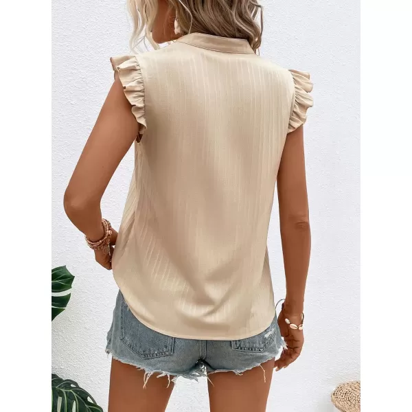 WDIRARA Women's V Neck Ruffle Cap Sleeve Blouse Casual Tops Summer Shirt