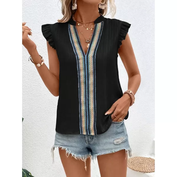 WDIRARA Women's V Neck Ruffle Cap Sleeve Blouse Casual Tops Summer Shirt