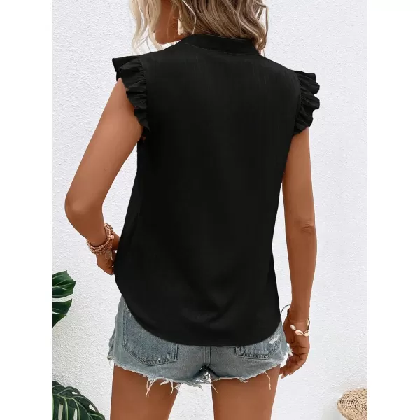 WDIRARA Women's V Neck Ruffle Cap Sleeve Blouse Casual Tops Summer Shirt