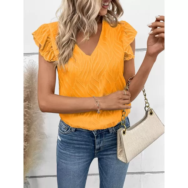 WDIRARA Women's V Neck Ruffle Cap Sleeve Blouse Casual Tops Summer Shirt
