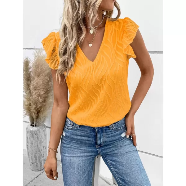 WDIRARA Women's V Neck Ruffle Cap Sleeve Blouse Casual Tops Summer Shirt