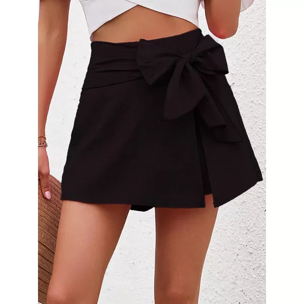 WDIRARA Women's Wrap Knot Front Zipper Fly Skort Casual High Waisted Mini Shorts