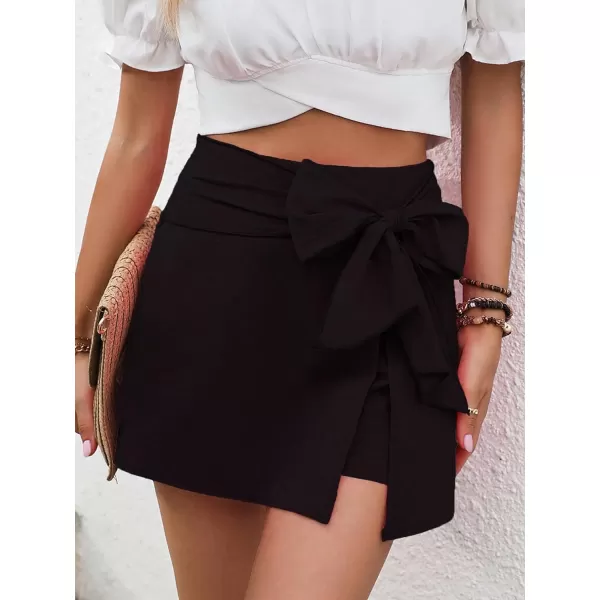 WDIRARA Women's Wrap Knot Front Zipper Fly Skort Casual High Waisted Mini Shorts