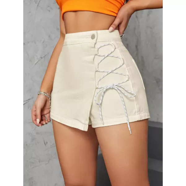 WDIRARA Women's Wrap Lace Up Tie Side High Waist Skort Casual Button Skirt Shorts