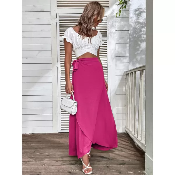WDIRARA Women's Wrap Side Tie High Rise Split Solid Maxi Skirt Boho Long Skirt