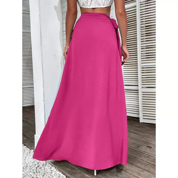 WDIRARA Women's Wrap Side Tie High Rise Split Solid Maxi Skirt Boho Long Skirt