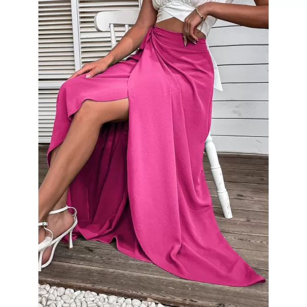 WDIRARA Women's Wrap Side Tie High Rise Split Solid Maxi Skirt Boho Long Skirt